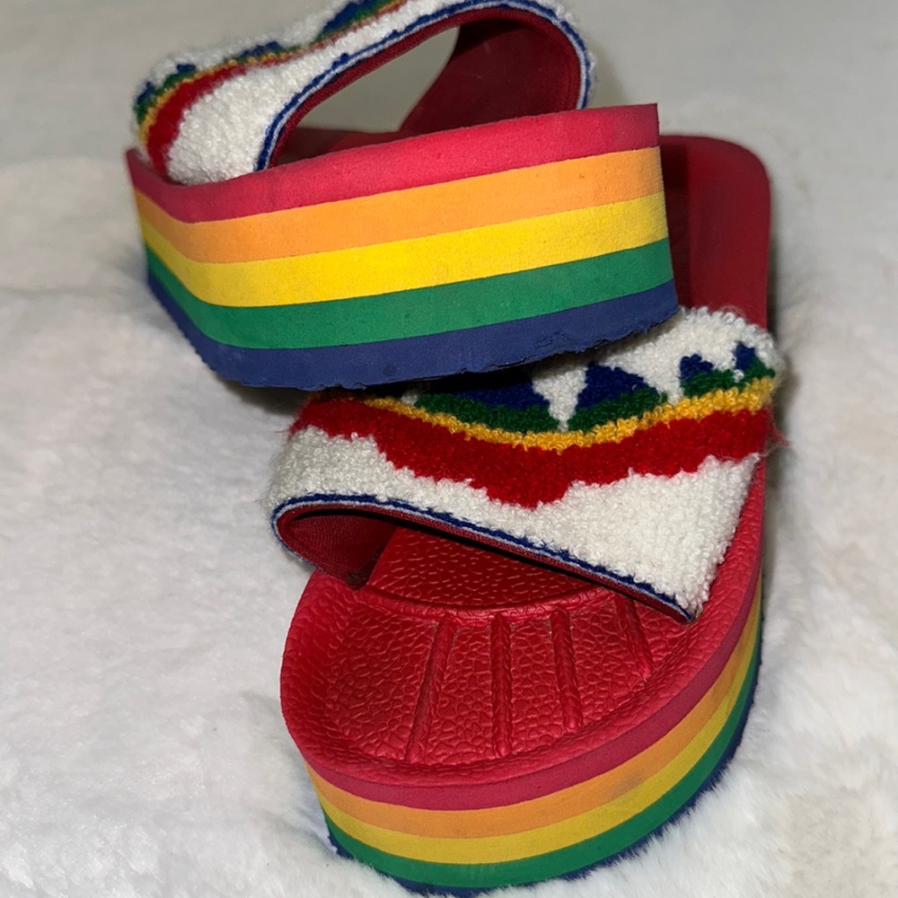 π RARE Love Wins LGBTQIA+ PRIDE Rainbow Platform UNIF Crush Sandal Slides!!! π - Picture 10 of 11